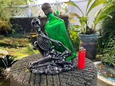 Embossed Japanese Green Lysoform Poison Bottle w/Skeleton Bottle Holder picture