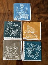 Hand Printed Scotland 5 Linen Napkins Flowers Birds 11” picture