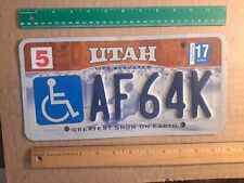 License Plate, Utah, 2017, Handicap, Wheelchair, AF 64K picture