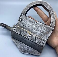 18th C Iron  Padlock Or lock With SCREW TYPE Original Key Nice Decorative Shape picture