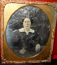 1/6th size Daguerreotype of older lady in brass mat/frame picture