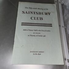 1961 THE SAINTSBURY Club Meeting Program Anthony Berry Chair Wine Tasting London picture