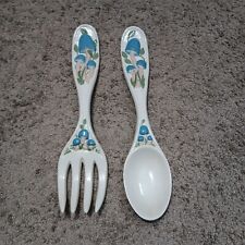 VTG Arnels Mushroom Fork and Spoon Wall Hangings 70s Retro Style 17in White Blue picture