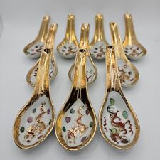 Set Of 10 Dragon Design Rice Ladle/Spoon Each Hand Painted Unused But Pre-owned picture