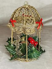 Vintage 70s Christmas Gold Plastic Birdcage ~ Gold Glitter Dove ~ Berries picture