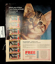 1967 Purina Chicken & Kidney Flavor Cat Food Kitten Vintage Print Ad 24487 picture