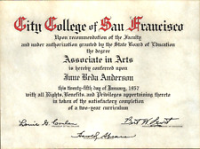 1957 CITY COLLEGE OF SAN FRANCISCO vintage certificate ASSOCIATE IN ARTS DEGREE picture