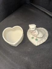 VTG Ceramic Heart Shaped Trinket Jewelry Box Cat Kitten Present Detailed Decor picture