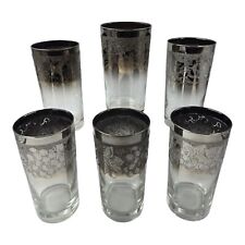 Dorothy Thorpe Silver Fade Grape Leaves Vintage MCM  6 Tumbler Highball Glasses picture