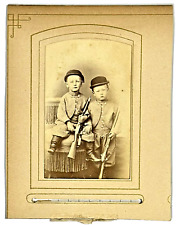 Antique CDV Portrait Photograph of Two Young Boys Carrying Guns Detroit Michigan picture