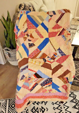 Vintage Feedsack Cutter Quilt Multipattern Handmade Square Rectangular Apx 78x62 picture