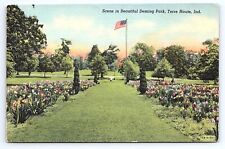 Postcard Scene in Deming Park Terre Haute Indiana IN US Flag picture