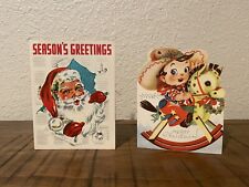 2 Vintage Christmas Cards 1950’s Santa & Cowboy picture