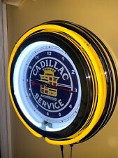 Cadillac Service Motors Garage YELLOW Neon Wall Clock Man Cave Advertising Sign picture