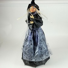 Fiber Optic Witch With Broom w/ Spider Web Cape Light Up Halloween Decor picture