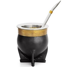 Imperial Mate Gourd Baroque Style Yerba Mate Cup with Bombilla Straw Set picture