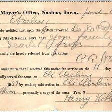 1939 Nashua, Iowa Quarantine Release Paper Scarlet Fever City Health Officer C44 picture