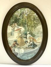 Vintage Wall Art Pastoral Scene in Oval Convex Bubble Frame 17
