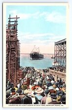 Postcard Launching Of A Battleship Newport News Virginia VA picture