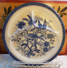 Antique Villeroy Bock Flow Blue Divided 1920 Pheasant Floral Transferware Plate picture