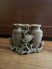 Vintage Ink Well Carved Soapstone Chinese Ornate Floral Marble Handmade Brown picture