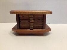 Vintage Mid Century Modern Wooden & Cork Wood Bar Drink Coasters Set Of Six picture