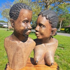 Museum Worthy Hand Carved Mahogany Bust Sculpture Pair – African Ancestry picture