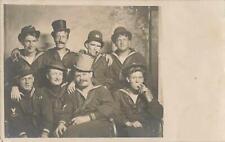 1910s RPPC Arcade Photo Silly Sailors Hat Cigar Quartermaster Aviation patch WW1 picture