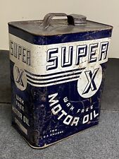 Vintage SUPER X Wax Free Motor Oil Metal 2 Two Gallon Oil Gas Can - Empty picture