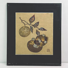 Vintage Japanese Gold Foil Persimmon Cut Paper Mixed Media Wall Art Japan 15in picture