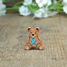 Prostate Cancer Awareness Bear Pin Handmade Blue Ribbon Tiny Teddy Support Badge picture
