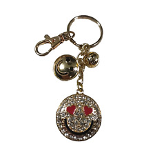 Smiley Face Keychain Gold Tone Metal Rhinestone Love Hearts picture
