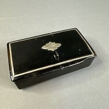 Antique Paper Mache Black Lacquer Snuff Box With Inlay picture