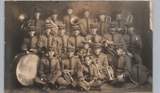 MARCHING BAND c1910 real photo postcard rppc downtown main street parade music picture