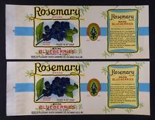 Vintage ROSEMARY MAINE BLUEBERRIES CAN LABELS Columbia Falls, ME Lot of 4 Unused picture