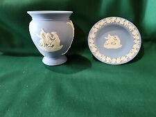 WEDGEWOOD BLUE JASPERWARE SET OF SMALL VASE AND SMALL TRINKET DISH  picture