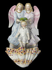 Antique Belgian porcelain large holy water font angels young jesus rare picture