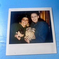 Polaroid Photo of 2 Lesbian girls w/ a Black Rabbit Very Happy Good Times picture