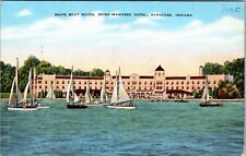 Syracuse IN-Indiana, Snipe Boat Races, Spink Hotel, Vintage Linen Postcard picture