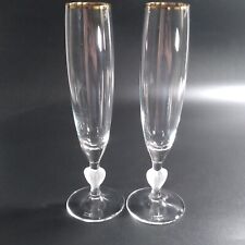 2 Waterford Marquis Crystal Champagne Flutes Sweet Memories with Heart Stem 9