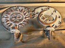 Set of Two 2 Decorative Wall Candle Sconces Pair Moon and & Sun Face Partylite picture