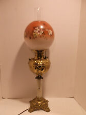 VTG/ANTIQUE BANQUET LAMP W/Globe shade & brass stem Electrified  Made in the USA picture