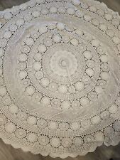  Vintage Boho Crocheted Round Tablecloth 80