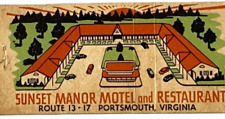 SUNSET MANOR Motel Restaurant Hotel Portsmouth Virginia Vintage Matchbook Cover picture