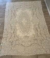 Vintage Quaker Off White Floral Lace Tablecloth 78x52 Inches. picture