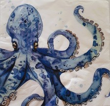 2 individual Paper Decoupage NAPKINS - FISH BLUE SQUIBB OCTOPUS OCEAN picture