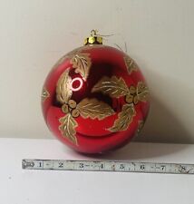 Vintage Glass Christmas Ornament - Hand Painted Red & Gold Size Extra Large picture