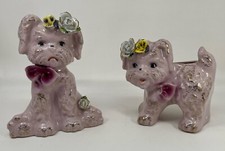 Vintage Bond Ware Pair Of Ceramic Pink Poodles Vases picture