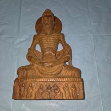 Hand Carved Wood Fasting Buddha Ascetic Shakyamuni Statue 6.5in Buddhist Art picture
