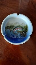 Otagiri Japan Fishing Fish Lake Ashtray Dish Vintage Ceramic Dad Gift picture